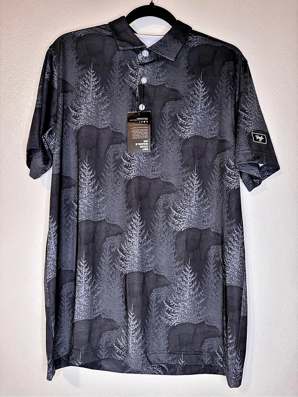 Waggle Men's Animal Print Polo Black & Gray Size Large NWT